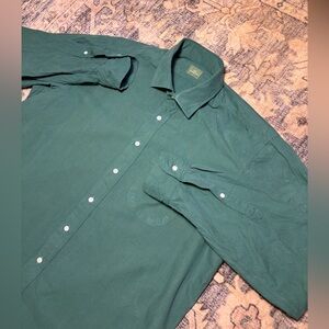 Sid Mashburn Shirt Mens Large Green Oxford Long Sleeve Button Up Spread Collar
